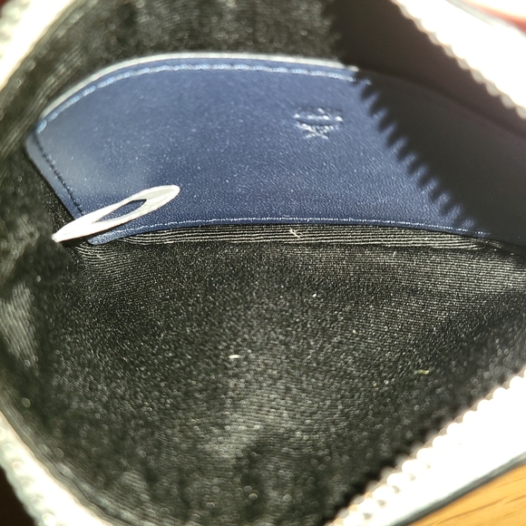 MCM Logo Leather Coin Purse in Silver  w/ Navy Strap small wallet - Picture 5 of 7